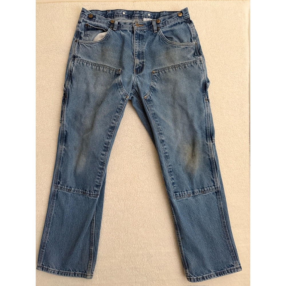 Key Jeans Mens 36x32 Blue Relaxed Straight Carpenter Double Knee Denim Workwear